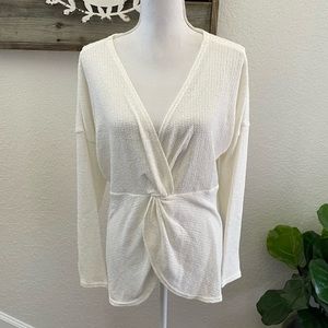 Brittany Humble HSN off white twist‎ front long sleeve top size L